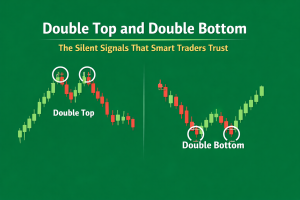 Double top and double bottom chart pattern showing two marked peaks and two marked lows, highlighting quiet market reversal signals trusted by experienced traders