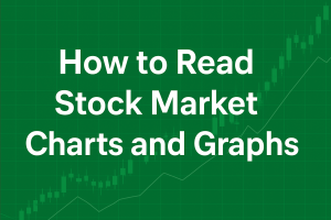 Feature image for the article 'How to Read Stock Market Charts and Graphs' showing a green background with subtle candlestick and line charts, representing stock market trends, with the title in bold white text.